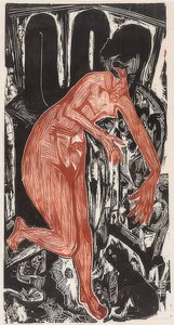 Kvinna som badar vid spisen. 1919 av Ernst Ludwig Kirchner