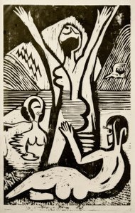 Badande vid sjön av Ernst Ludwig Kirchner