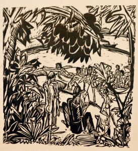 Badplats under trädgrenar av Ernst Ludwig Kirchner