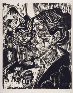 Bondkvinna med pojke vid bordet (fru Schmidt med sonen Martin) av Ernst Ludwig Kirchner