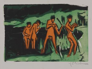 Badgäster som kastar vass av Ernst Ludwig Kirchner