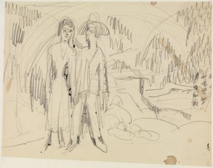 Bondepar framför bergslandskap av Ernst Ludwig Kirchner