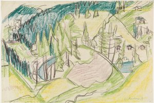 Bergslandskap med granar av Ernst Ludwig Kirchner