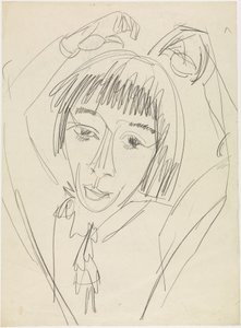 Bröstbild av Gerda med uppsträckta armar av Ernst Ludwig Kirchner