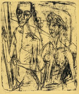 Par i rummet, naken man med kvinna av Ernst Ludwig Kirchner