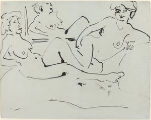 Dodo och en äldre kvinna som lutar sig framför en spegel av Ernst Ludwig Kirchner