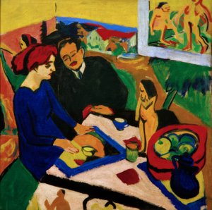 Doris och Heckel vid bordet av Ernst Ludwig Kirchner