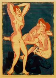 Tre nakenbilder och en liggande man av Ernst Ludwig Kirchner