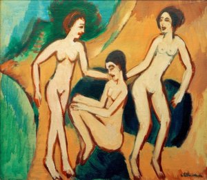 Tre badgäster på stranden av Ernst Ludwig Kirchner
