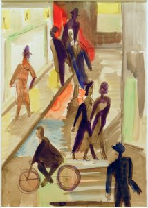 E.L. Kirchner, gatubild med en cykel av Ernst Ludwig Kirchner