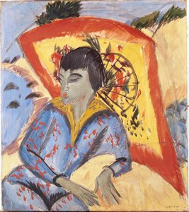 Erna med japanskt paraply, 1913. av Ernst Ludwig Kirchner