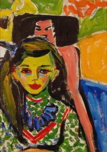 Fränzi framför en snidad stol. 1910 av Ernst Ludwig Kirchner
