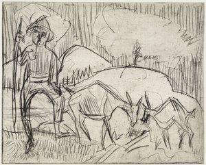 Herde med getter/Bergssluttning med människor och getter av Ernst Ludwig Kirchner