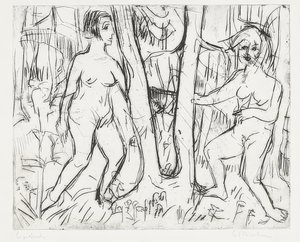 Flickor som leker i skogen. 1923 av Ernst Ludwig Kirchner