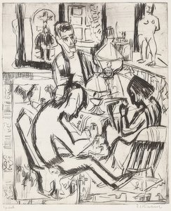 Interiör med människor. 1923 av Ernst Ludwig Kirchner