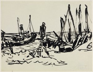 Kustångare och båtar som ligger för ankar (Fehmarn) av Ernst Ludwig Kirchner