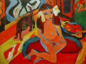 Tjej med katt, Fränzi av Ernst Ludwig Kirchner
