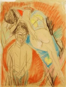 Målare och naken kvinna (självporträtt med modell) av Ernst Ludwig Kirchner