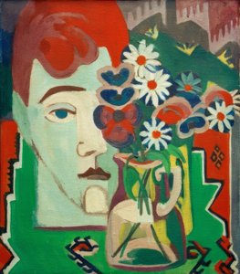 Mullers huvud med blommor av Ernst Ludwig Kirchner
