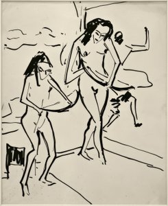 Utan titel (Marcella och Senta med båge) av Ernst Ludwig Kirchner