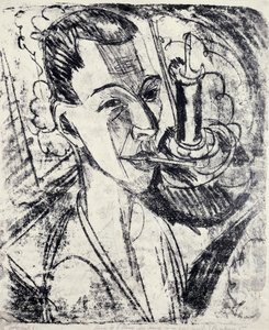 Självporträtt med cigarett av Ernst Ludwig Kirchner