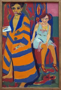 Självporträtt med modell. Målning av Ernst Ludwig Kirchner (1880-1938), Olja på duk av Ernst Ludwig Kirchner