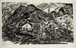 Stafelalp, översiktsvy - uppdrivning till alpbetet av Ernst Ludwig Kirchner