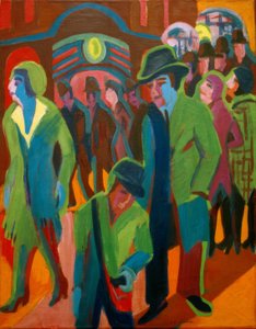 Gata med förbipasserande i nattbelysning av Ernst Ludwig Kirchner