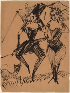 Två dansare med en katt av Ernst Ludwig Kirchner