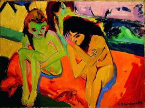 Två flickor / nakna flickor som samtalar av Ernst Ludwig Kirchner