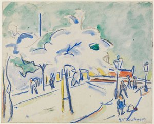 Strandpromenad med träd (Dresden) av Ernst Ludwig Kirchner