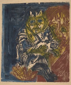 Kvinna med ett barn och en katt av Ernst Ludwig Kirchner