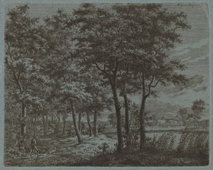 Landskap med en bonde som bär ved, ca. 1800.