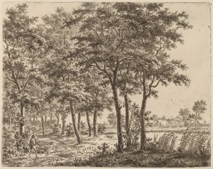 Landskap med en bonde som bär ved, ca. 1800.