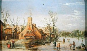 A Village in Winter, 1623 (olja på panel)