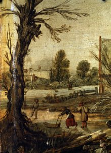 Vinter, detalj (Vinter). Målning av Esalas van de Velde (1591-1630). Olja på trä, 37,5 x 35,5 cm