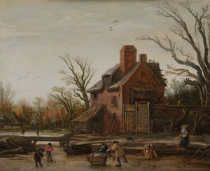 Vinterlandskap med bondgård