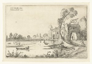 Landskap med en flod och porthus Landskapslandskap (serietitel) av Esaias van de Velde