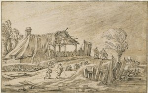Landsväg med fårhjord och ryttare i regnstorm av Esaias van de Velde