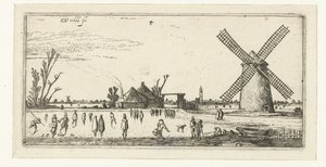 Åkare på isen vid en kvarn nära Penningsveer Landskap (serietitel) av Esaias van de Velde