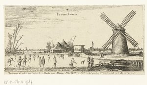 Åkare på isen vid en kvarn nära Penningsveer Landskap (serietitel) av Esaias van de Velde