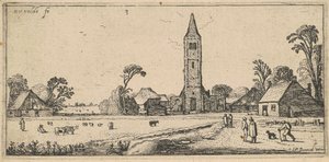 Landskap med en äng och en bykyrka av Esaias van de Velde I