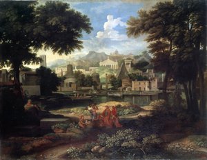 ""Landskap med Moses räddad från Nilens vatten"" (Landskap med Moses räddad från Nilen) Målning av Etienne Allegrain (1653-1736) Eremitagemuseet, Sankt Petersburg.