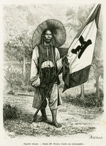 kinesiskt styre. Gravyr av E.Ronjat, efter ett fotografi, för att illustrera historien Trente mois au Tonkin 1884, av Doctor Hocquard, i le tour du monde 1889, regisserad av Edouard Charton (1807-1890), Hachette, Paris. av Etienne Antoine Eugene Ronjat