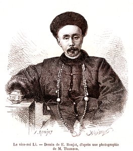 Li Hongzang, vicekung av Zhili, vid Kinas kejserliga hov. 1873 (gravyr) av Etienne Antoine Eugene Ronjat
