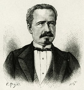 Porträtt av Ecuadors president från 1875 till 1876, Don Antonio Borrero. Gravyr av E. Ronjat, efter ett fotografi, för att illustrera berättelsen "The Equinoxiale America"" av Etienne Antoine Eugene Ronjat