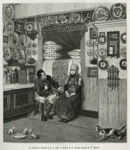 Un interieur à Marken (Pays Bas), gravyr efter en teckning av E. Ronjat, för att illustrera historien om Neerlande, av Charles de Coster, 1878, publicerad i tour du monde, under ledning av Edouard Charton av Etienne Antoine Eugene Ronjat