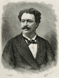 porträtt av författaren och resenären Edmondo de Amicis (1846-1908), italiensk författare, gravyr av E.Ronjat, för att illustrera historien om Marocko av Edmondo de Amicis, 1875, publicerad i tour du monde, under ledning av Edouard Charton av Etienne Antoine Eugene Ronjat