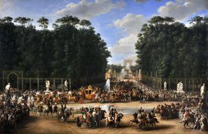 Bröllopståget av Napoleon I och Marie-Louise som korsar Jardin des Tuileries den 2 april