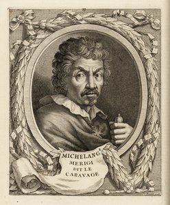 Porträtt av Michelangelo Merisi da Caravaggio, italiensk målare av Etienne Baudet